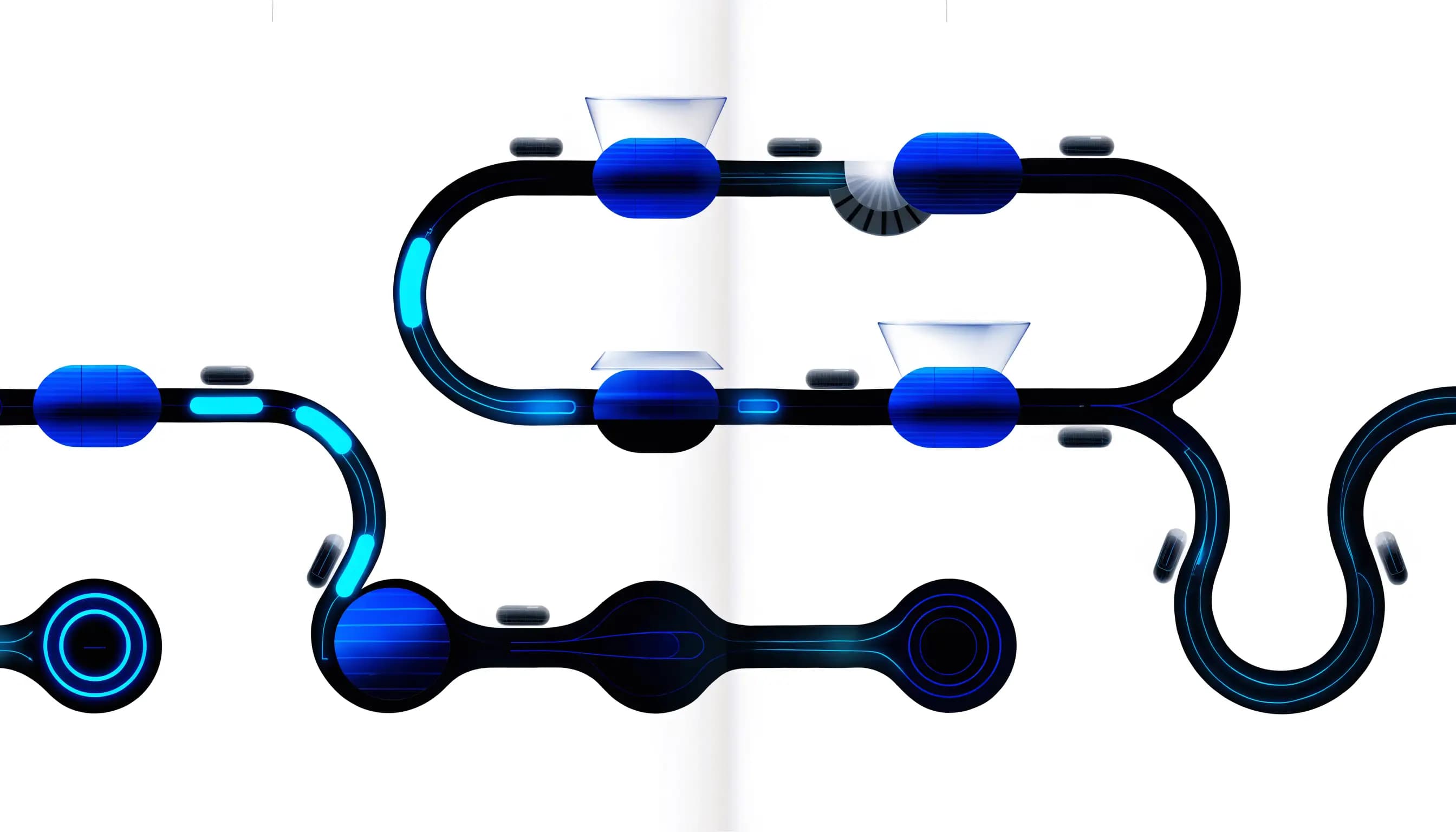 Automation workflow connecting triggers, review gates, handoffs, and completed actions