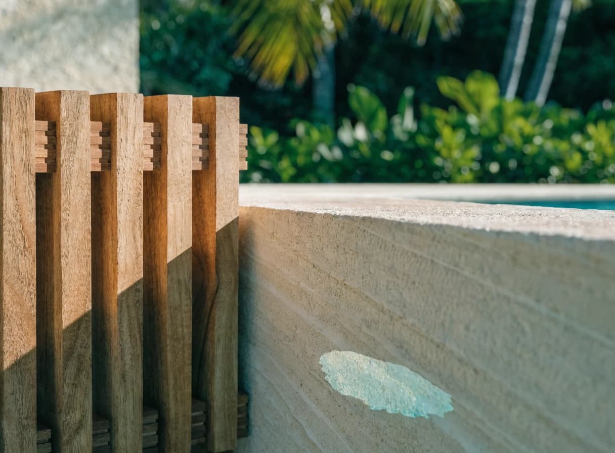 Teak outdoor-living finish detail