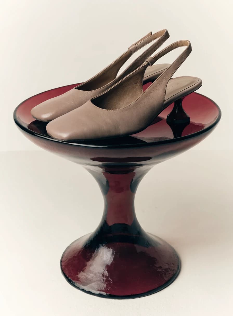 Minimal sculptural shoe from the fictional Veloura collection