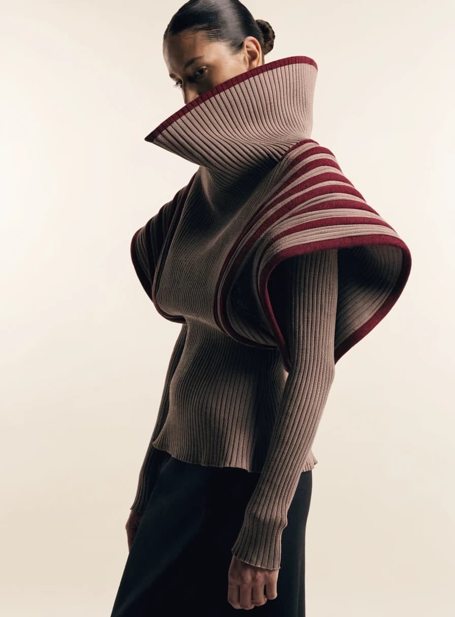 Sculptural knit from the fictional Veloura collection
