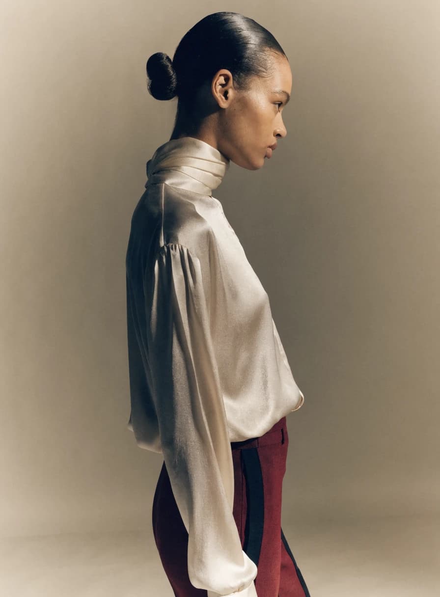 Silk blouse from the fictional Veloura collection